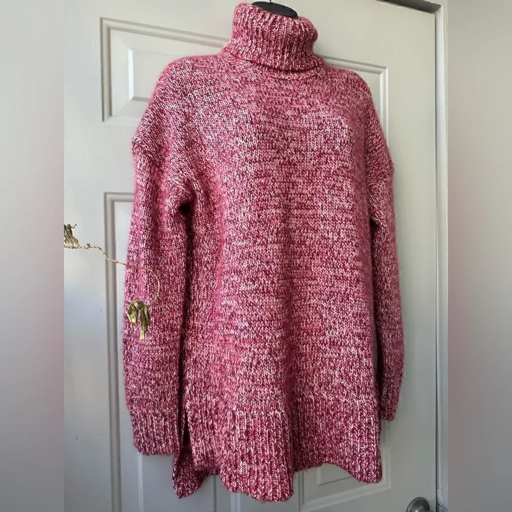J. Crew Italian Marled Red Wool Blend Turtleneck Oversized Sweater Size S